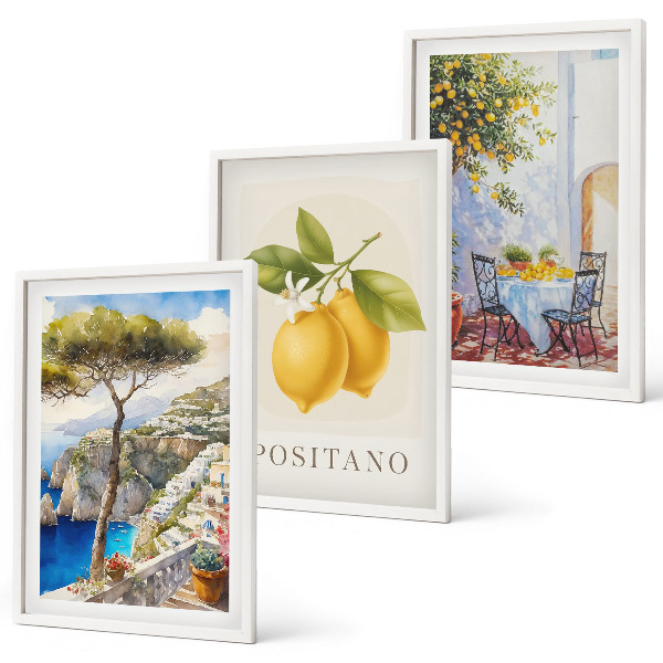 3 paveikslų rinkinys su rėmais Positano vaizdai su citrinomis