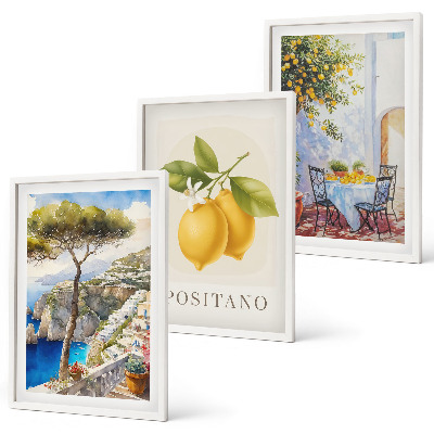 3 paveikslų rinkinys su rėmais Positano vaizdai su citrinomis
