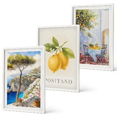 Positano vaizdai su citrinomis trijų paveikslų rinkinys su rėmais