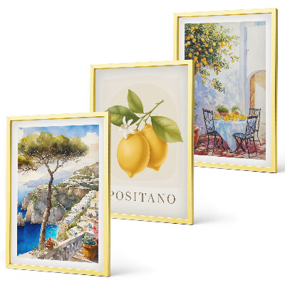 3 paveikslų rinkinys su rėmais Positano vaizdai su citrinomis
