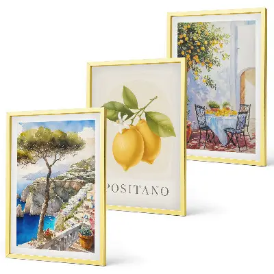 Positano vaizdai su citrinomis trijų paveikslų rinkinys su rėmais
