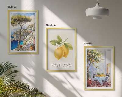 3 paveikslų rinkinys su rėmais Positano vaizdai su citrinomis