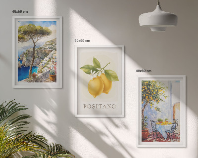 3 paveikslų rinkinys su rėmais Positano vaizdai su citrinomis