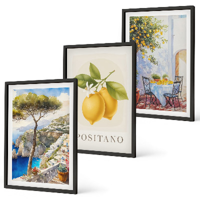 3 paveikslų rinkinys su rėmais Positano vaizdai su citrinomis