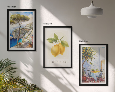 3 paveikslų rinkinys su rėmais Positano vaizdai su citrinomis