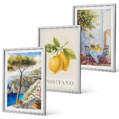 3 paveikslų rinkinys su rėmais Positano vaizdai su citrinomis