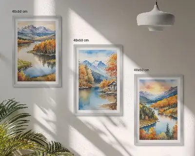 Rudens kalnų peizažai įrėmintas triptikas