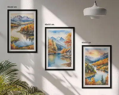 Rudens kalnų peizažai įrėmintas triptikas
