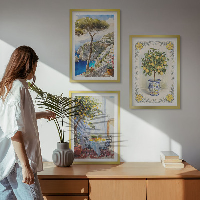 3 paveikslų rinkinys su rėmais Citrinmedžių jūros vaizdas