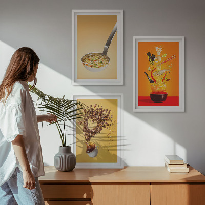 3 paveikslų rinkinys su rėmais Virtuvės maisto temos