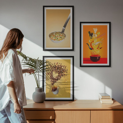 3 paveikslų rinkinys su rėmais Virtuvės maisto temos