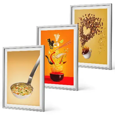 3 paveikslų rinkinys su rėmais virtuvės ir maisto tema