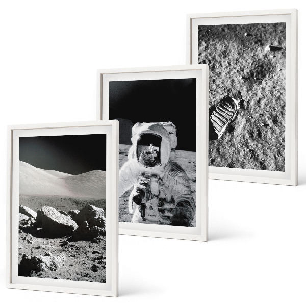 3 paveikslų rinkinys su rėmais NASA nufotografavo Mėnulio astronautą