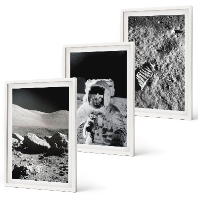 3 paveikslų rinkinys su rėmais NASA nufotografavo Mėnulio astronautą