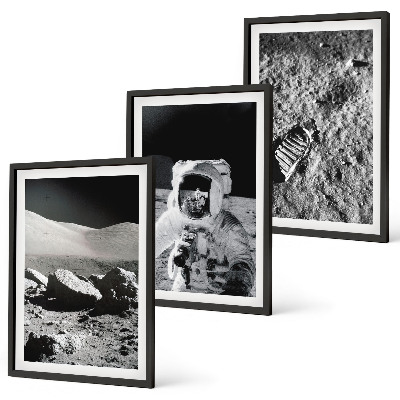 3 paveikslų rinkinys su rėmais NASA nufotografavo Mėnulio astronautą