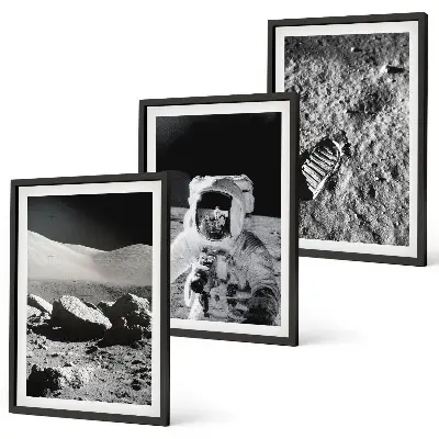 Paveikslų rinkinys su rėmais NASA nufotografuoto Mėnulio astronauto 3 dalių komplektas