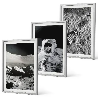 Paveikslų rinkinys su rėmais NASA nufotografuoto Mėnulio astronauto 3 dalių komplektas