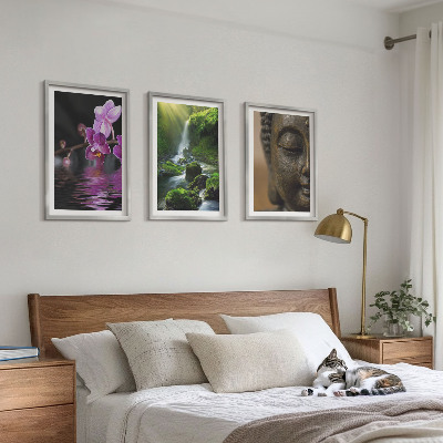 3 paveikslų rinkinys su rėmais Gėlių krioklys Budos uola Zen