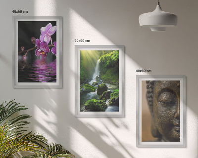 3 paveikslų rinkinys su rėmais Gėlių krioklys Budos uola Zen