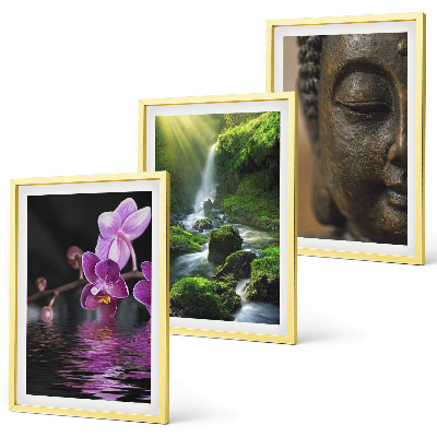 3 paveikslų rinkinys su rėmais Gėlių krioklys Budos uola Zen