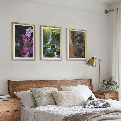 3 paveikslų rinkinys su rėmais Gėlių krioklys Budos uola Zen