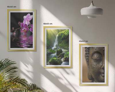 3 paveikslų rinkinys su rėmais Gėlių krioklys Budos uola Zen