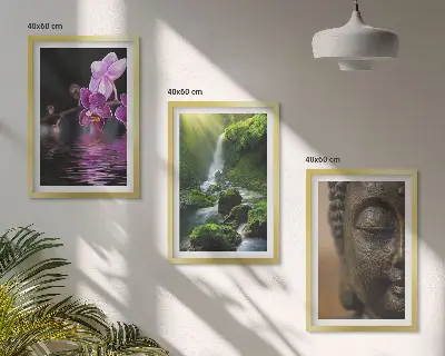 Gėlių krioklys Budos uola Zen trijų paveikslų rinkinys su rėmais