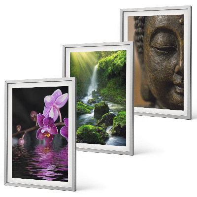3 paveikslų rinkinys su rėmais Gėlių krioklys Budos uola Zen