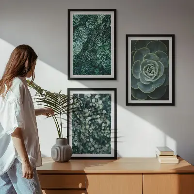 Sukulentai 3 paveikslų rinkinys su rėmais