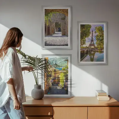 Eifelio gatvių architektūra 3 paveikslų rinkinys su rėmais