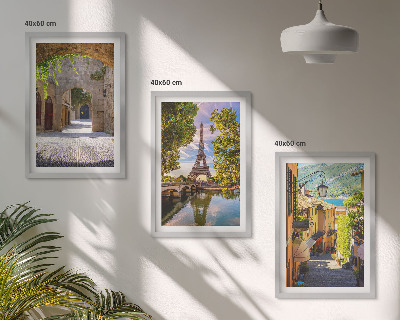 3 paveikslų rinkinys su rėmais Eifelio gatvių architektūra