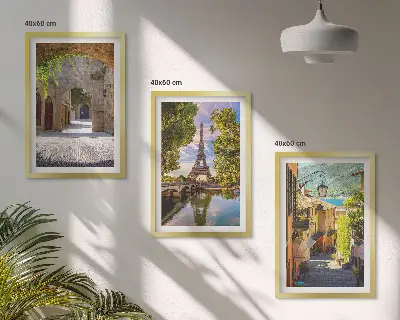 Eifelio gatvių architektūra 3 paveikslų rinkinys su rėmais