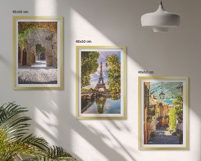 3 paveikslų rinkinys su rėmais Eifelio gatvių architektūra