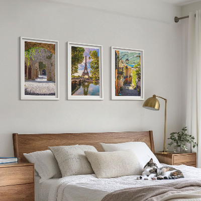 3 paveikslų rinkinys su rėmais Eifelio gatvių architektūra