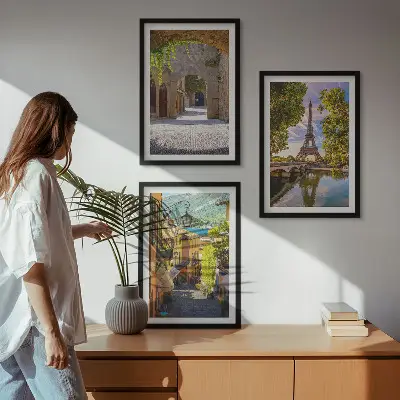 Eifelio gatvių architektūra 3 paveikslų rinkinys su rėmais