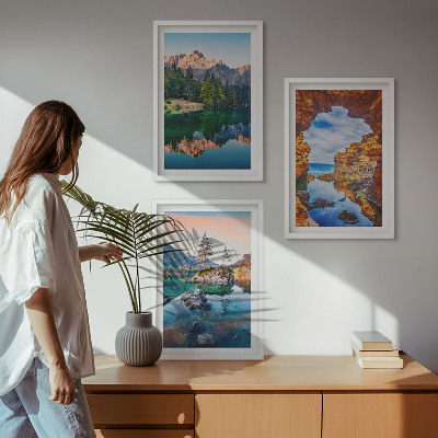 Įrėmintas triptikas Kalnų ežerų uolų atspindžiai