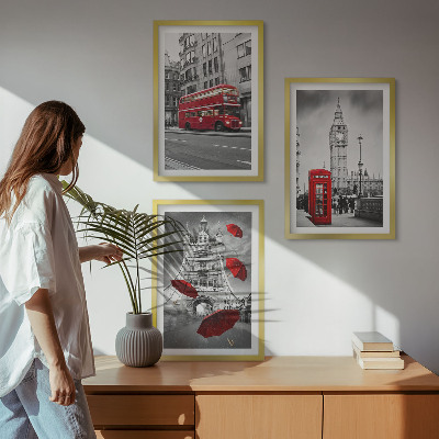 3 paveikslų rinkinys su rėmais Raudoni akcentai Londone