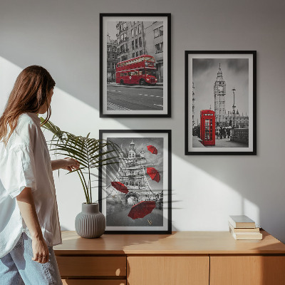 3 paveikslų rinkinys su rėmais Raudoni akcentai Londone