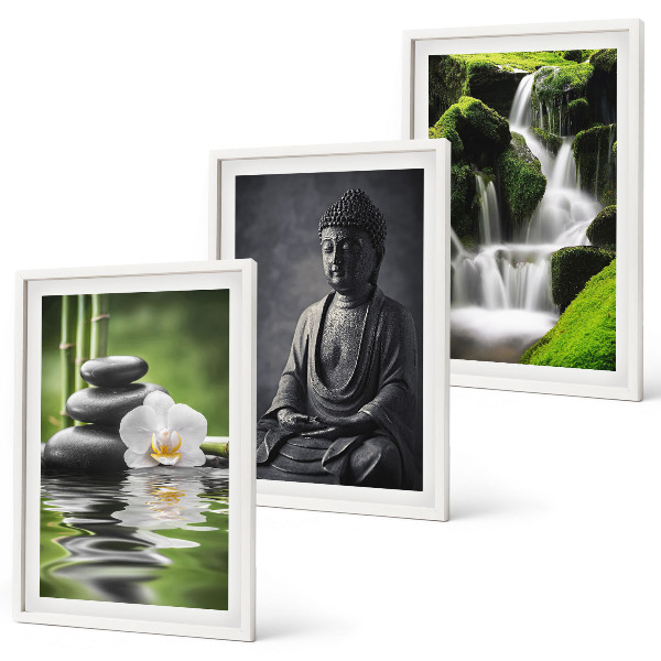 3 paveikslų rinkinys su rėmais Atpalaiduojantys ZEN vandens paveikslai