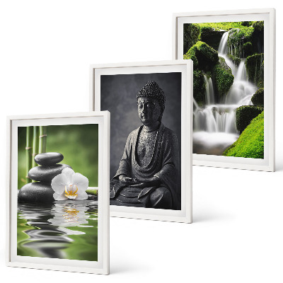3 paveikslų rinkinys su rėmais Atpalaiduojantys ZEN vandens paveikslai