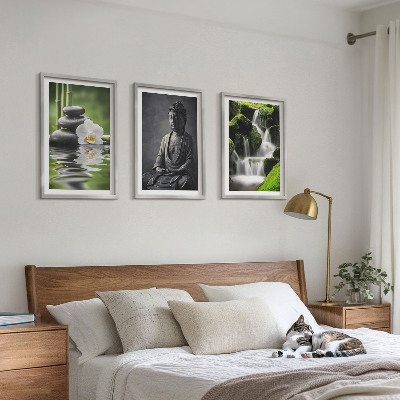 3 paveikslų rinkinys su rėmais Atpalaiduojantys ZEN vandens paveikslai