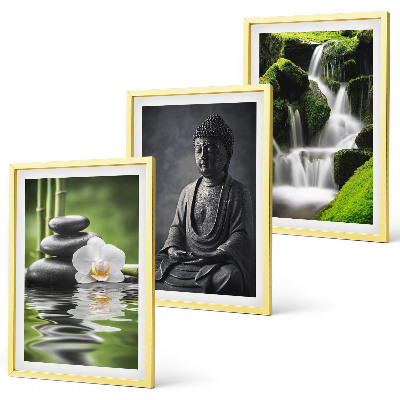 3 paveikslų rinkinys su rėmais Atpalaiduojantys ZEN vandens paveikslai