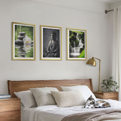 3 paveikslų rinkinys su rėmais Atpalaiduojantys ZEN vandens paveikslai