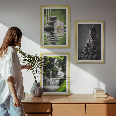 3 paveikslų rinkinys su rėmais Atpalaiduojantys ZEN vandens paveikslai