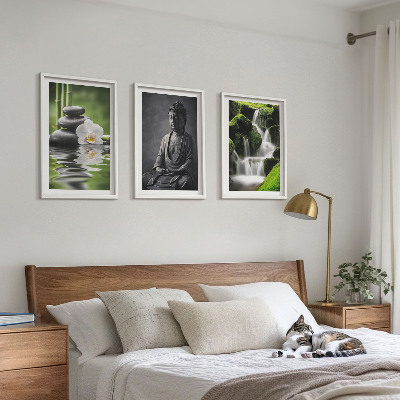 3 paveikslų rinkinys su rėmais Atpalaiduojantys ZEN vandens paveikslai
