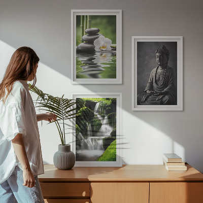 3 paveikslų rinkinys su rėmais Atpalaiduojantys ZEN vandens paveikslai