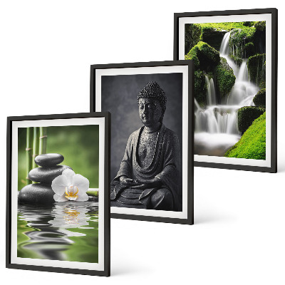 3 paveikslų rinkinys su rėmais Atpalaiduojantys ZEN vandens paveikslai