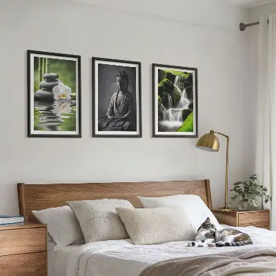 Atpalaiduojantys ZEN vandens paveikslai 3 paveikslų rinkinys su rėmais