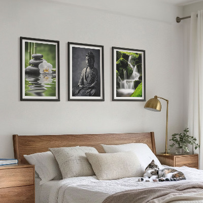 3 paveikslų rinkinys su rėmais Atpalaiduojantys ZEN vandens paveikslai