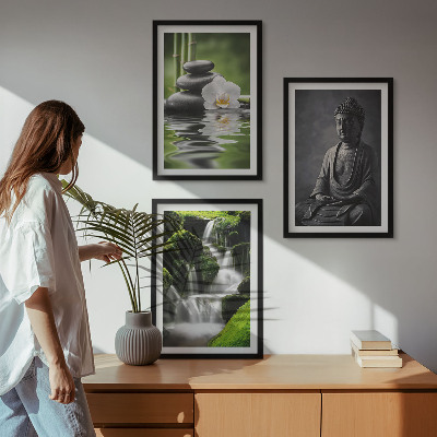 3 paveikslų rinkinys su rėmais Atpalaiduojantys ZEN vandens paveikslai